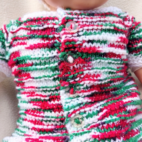 Baby Christmas One Piece Onzie Hand Crafted Reindeer Hat Knit Red Green White - Picture 7 of 16
